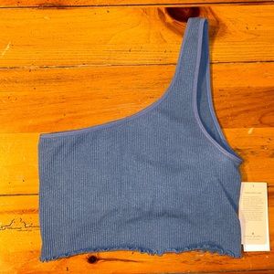 Spiritual Gangster Luna Blue Ribbed One Shoulder Sports Bra Size M/L.